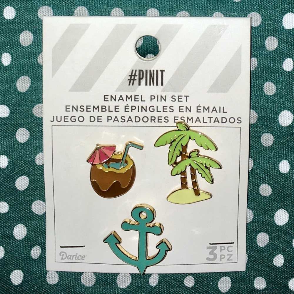 Darice Tropical Enamel Pin Set, 3 Piece, NWT.